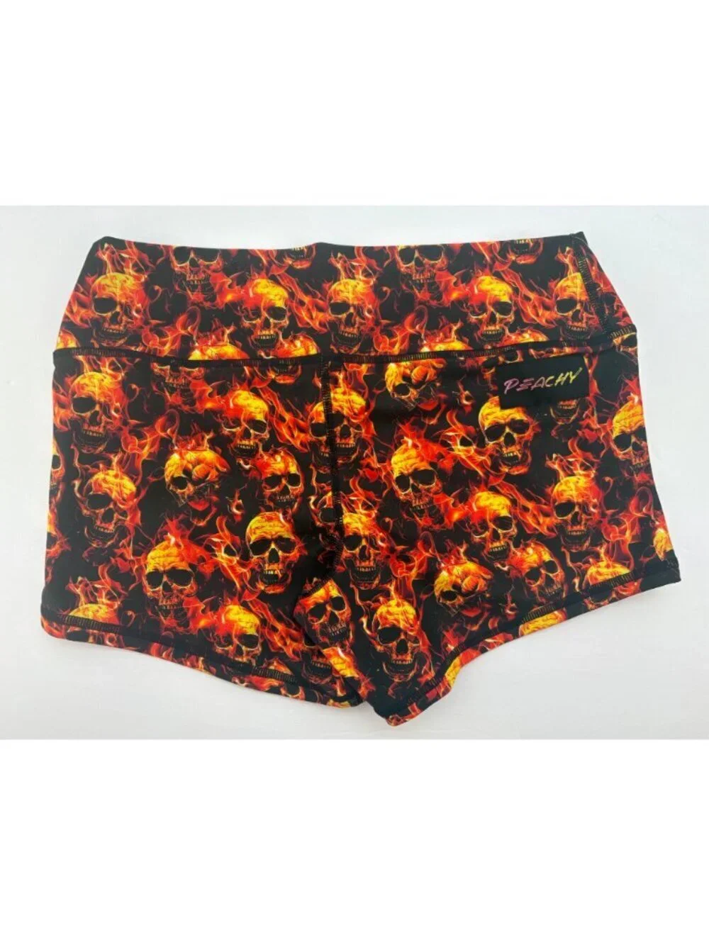 Peachy Athletic NWT Peach Perfect Booty Bike Shorts Flames Skulls Size Medium